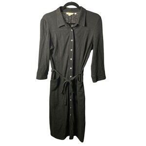 Boden Black 100% Cotton Knit Shirt Dress Button Front Tie Waist Pockets US 8L